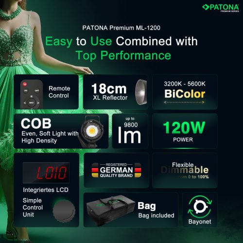 PATONA ML-1200 PREMIUM studio LED lámpa (120W) (COB) (4198)