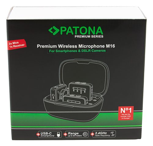 PATONA PREMIUM M16 vezeték nélküli mikrofon KIT (2TX + 1RX + Charging Case) (4218)