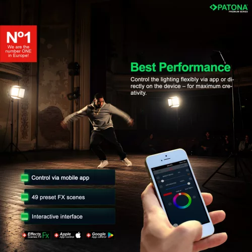 PATONA Premium photo lamp RGB-128AS with app control