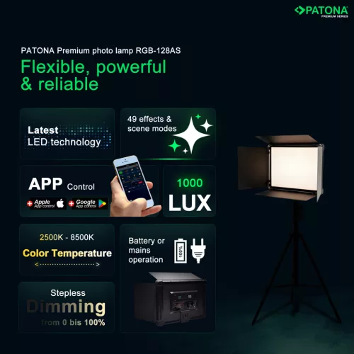 PATONA Premium photo lamp RGB-128AS with app control