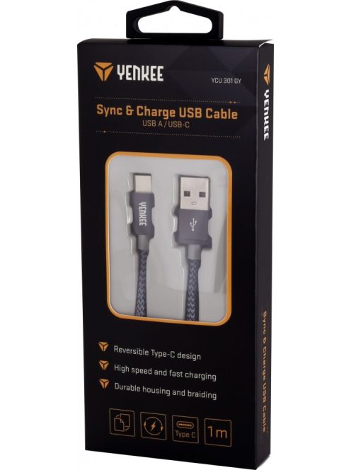 Yenkee YCU 302 kábel USB A 2.0 / USB C (2m) (gray) (45013684)