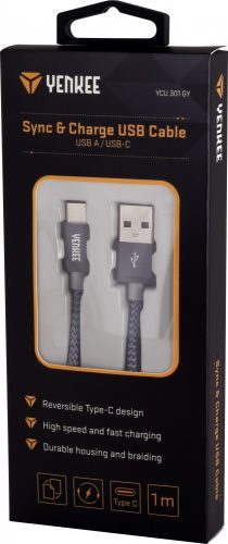 Yenkee YCU 302 kábel USB A 2.0 / USB C (2m) (gray) (45013684)