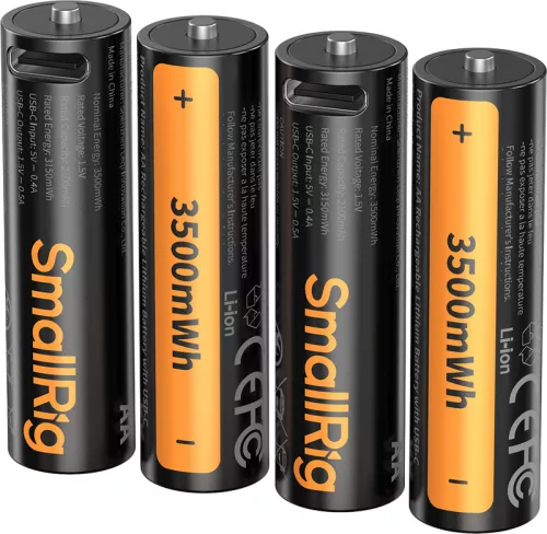 SmallRig 5768 Rechargeable Lithium Battery AA (2100mAh) with USB-C (4pcs)