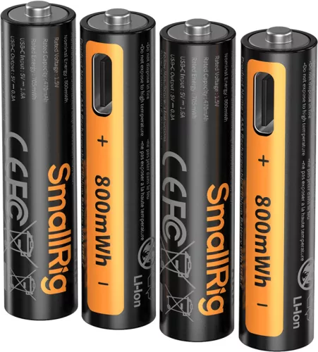 SmallRig 5769 Rechargeable Lithium Battery AAA (470mAh) with USB-C (4pcs)