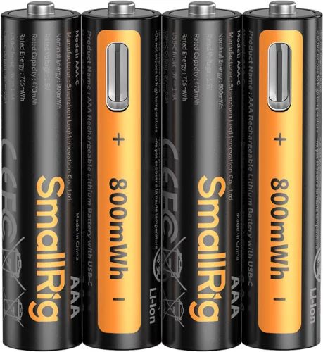 SmallRig 5769 Rechargeable Lithium Battery AAA (470mAh) with USB-C (4pcs)