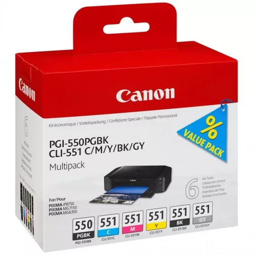 Canon PGI-550PGBK / CLI-551 (C/M/Y/BK/GY) (6 in 1) tintapatron multipack (6496B005)