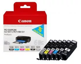 Canon PGI-550PGBK / CLI-551 (C/M/Y/BK/GY) (6 in 1) tintapatron multipack (6496B005)