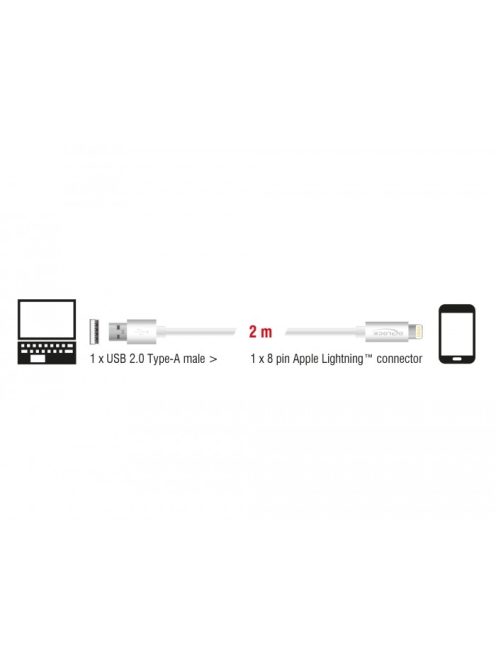 Delock USB-A /// Apple Lightning™ adat- és töltőkábel (2m) (83919)
