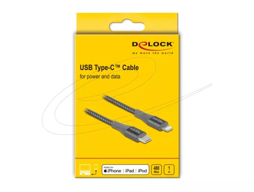 Delock 86631 USB-C /// LIGHTNING adat és töltőkábel (1m) (gray)