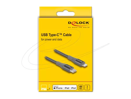 Delock 86632 USB-C /// LIGHTNING adat és töltőkábel (2m) (gray)