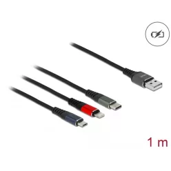   Delock USB töltő kábel 3in1 USB-A to Lightning™, Micro USB, USB-C™ csatlakozáshoz (1m) (87277)