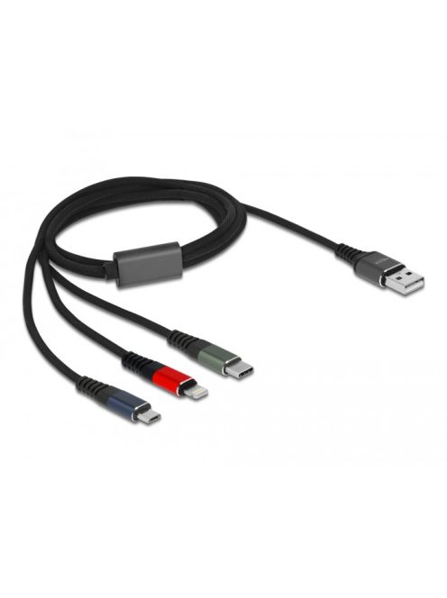 Delock USB töltő kábel 3in1 USB-A to Lightning™, Micro USB, USB-C™ csatlakozáshoz (1m) (87277)