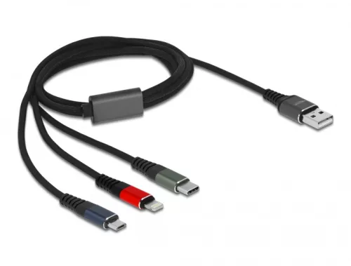 Delock USB töltő kábel 3in1 USB-A to Lightning™, Micro USB, USB-C™ csatlakozáshoz (1m) (87277)