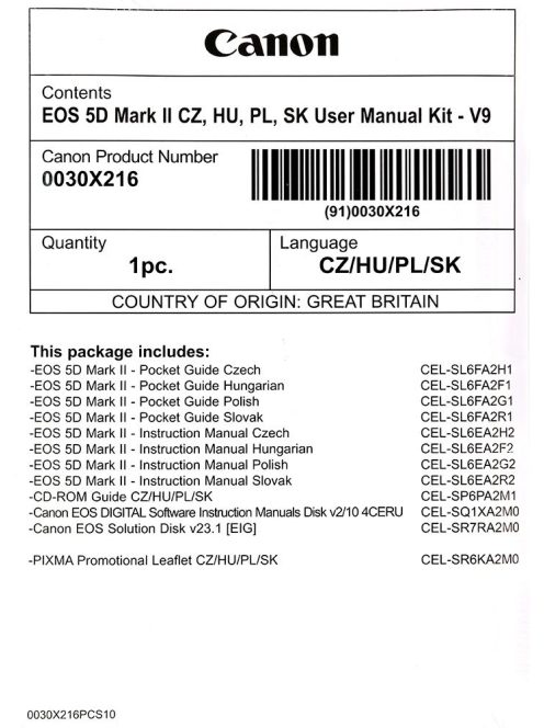 Canon EOS 5D mark II használati útmutató + szoftver csomag V9