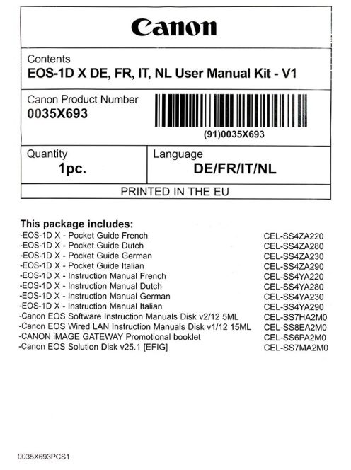 Canon EOS 1D x használati útmutató + szoftver csomag
