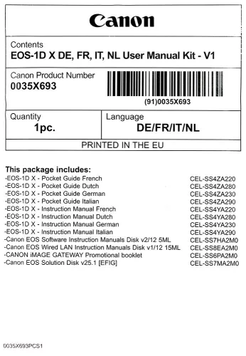 Canon EOS 1D x használati útmutató + szoftver csomag
