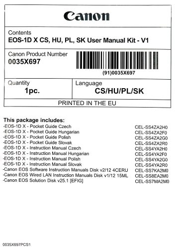 Canon EOS 1D x használati útmutató + szoftver csomag V1