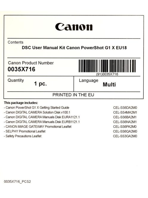 Canon PowerShot G1x használati útmutató + szoftver csomag EU18