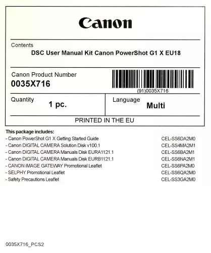 Canon PowerShot G1x használati útmutató + szoftver csomag EU18