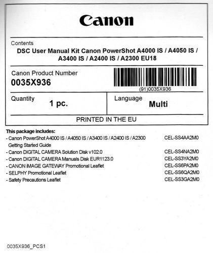 Canon PowerShot A4000is használati útmutató + szoftver csomag EU18