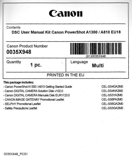 Canon PowerShot A1300 használati útmutató + szoftver csomag EU18