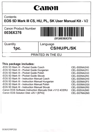 Canon EOS 5D mark III Használati útmutató + Szoftver csomag V2