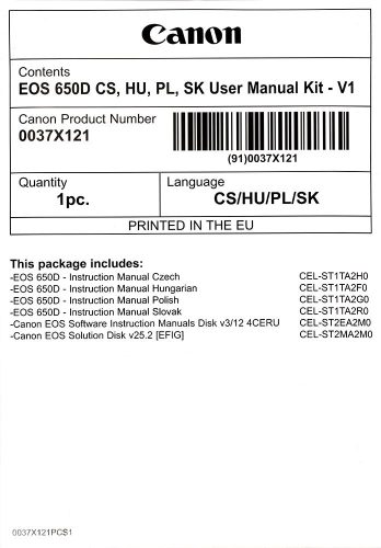 Canon EOS 650D használati útmutató + szoftver csomag V1
