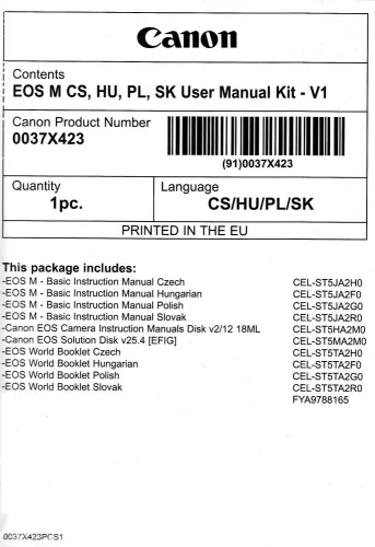 Canon EOS M használati útmutató + szoftver csomag V1