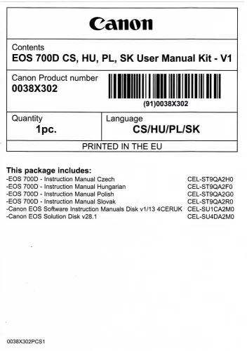 Canon EOS 700D használati útmutató + szoftver csomag V1