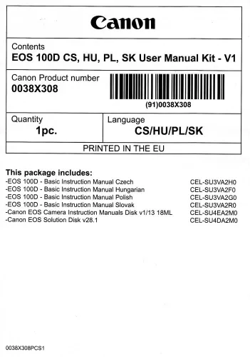 Canon EOS 100D használati útmutató + szoftver csomag V1