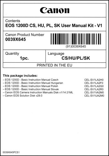 Canon EOS 1200D használati útmutató + szoftver csomag V1