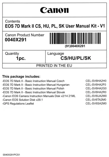 Canon EOS 7D mark II használati útmutató + szoftver csomag V1