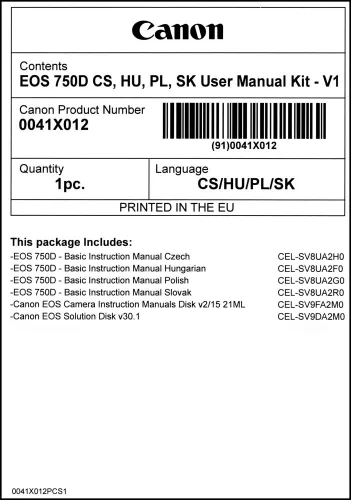 Canon EOS 750D használati útmutató + szoftver csomag V1