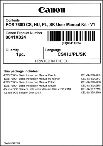 Canon EOS 760D használati útmutató + szoftver csomag V1