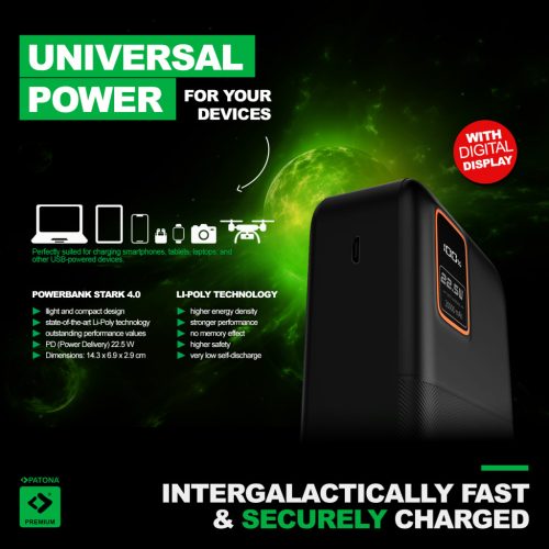 PATONA PREMIUM Power Bank STARK 4.0 (20.000mAh) (PD 22.5W) (QI) (1x USB-C) (1x USB-A) (9417)