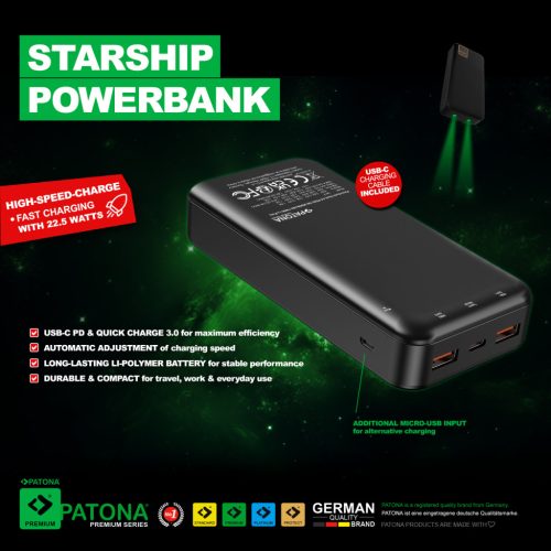 PATONA PREMIUM Power Bank STARK 4.0 (20.000mAh) (PD 22.5W) (QI) (1x USB-C) (1x USB-A) (9417)