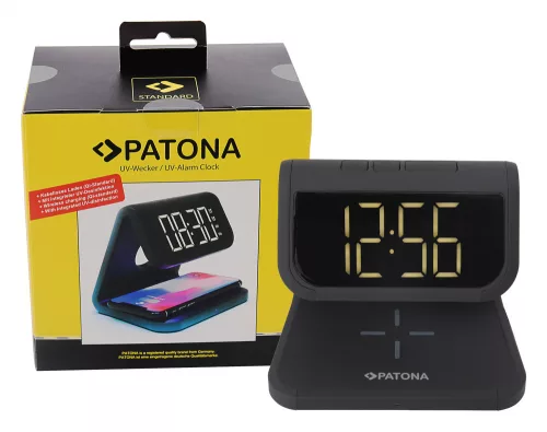 PATONA LCD kijelzős ébresztőóra, vezeték nélküli töltési funkcióval és UV fertőtlenítéssel (9888)