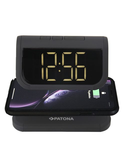 PATONA LCD kijelzős ébresztőóra, vezeték nélküli töltési funkcióval és UV fertőtlenítéssel (9888)