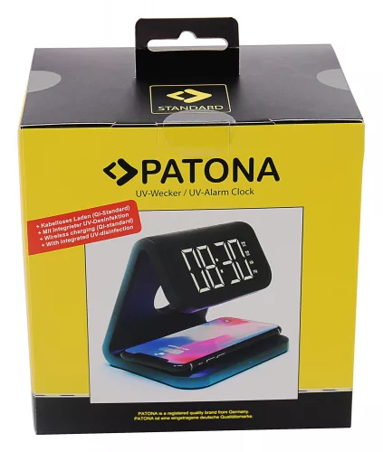 PATONA LCD kijelzős ébresztőóra, vezeték nélküli töltési funkcióval és UV fertőtlenítéssel (9888)