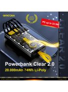 PATONA Powerbank CLEAR 2.0 (20.000mAh) (PD 22,5W) (1x USB-C) (2x USB-A) (4 integrált töltőkábellel) (9970)