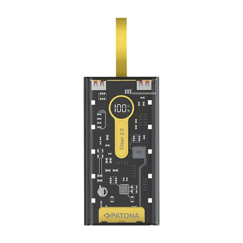 PATONA Powerbank CLEAR 2.0 (20.000mAh) (PD 22,5W) (1x USB-C) (2x USB-A) (4 integrált töltőkábellel) (9970)