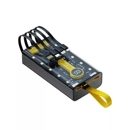 PATONA Powerbank CLEAR 2.0 (20.000mAh) (PD 22,5W) (1x USB-C) (2x USB-A) (4 integrált töltőkábellel) (9970)