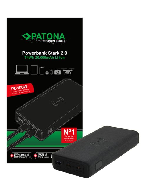 PATONA PREMIUM Powerbank STARK 2.0 (20.000mAh) (PD 100W) (QI) (2x USB-C) (1x USB-A) (9987)