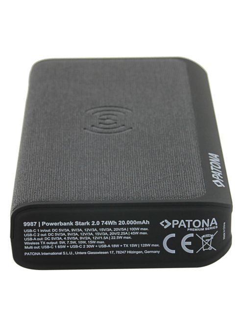 PATONA PREMIUM Powerbank STARK 2.0 (20.000mAh) (PD 100W) (QI) (2x USB-C) (1x USB-A) (9987)