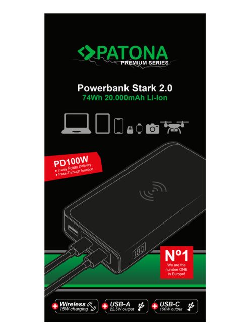 PATONA PREMIUM Powerbank STARK 2.0 (20.000mAh) (PD 100W) (QI) (2x USB-C) (1x USB-A) (9987)