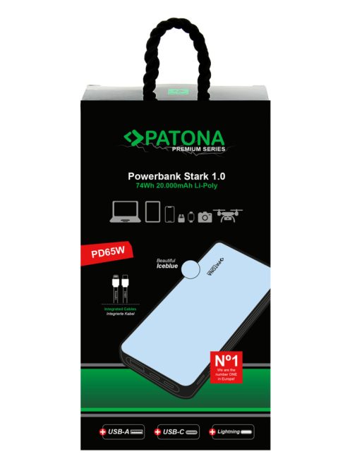 PATONA PREMIUM Powerbank STARK 1.0 (20.000mAh) (PD 65W) (1x USB-C) (1x LIGHTNING) (9991)