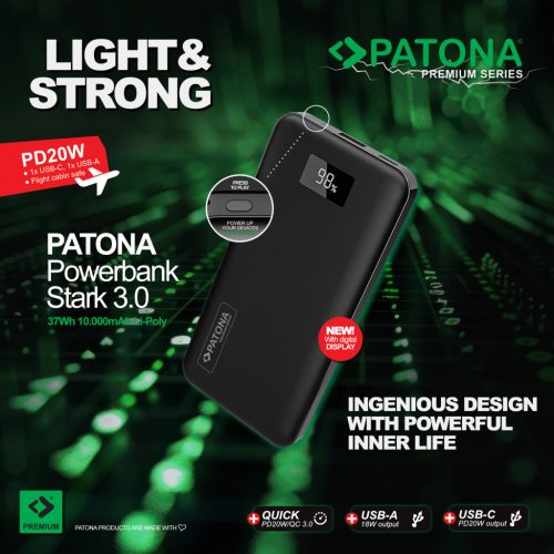PATONA PREMIUM Powerbank STARK 3.0 (10.000mAh) (PD 20W) (QI) (1x USB-C) (1x USB-A) (9998)