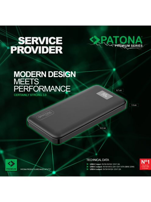 PATONA PREMIUM Powerbank STARK 3.0 (10.000mAh) (PD 20W) (QI) (1x USB-C) (1x USB-A) (9998)