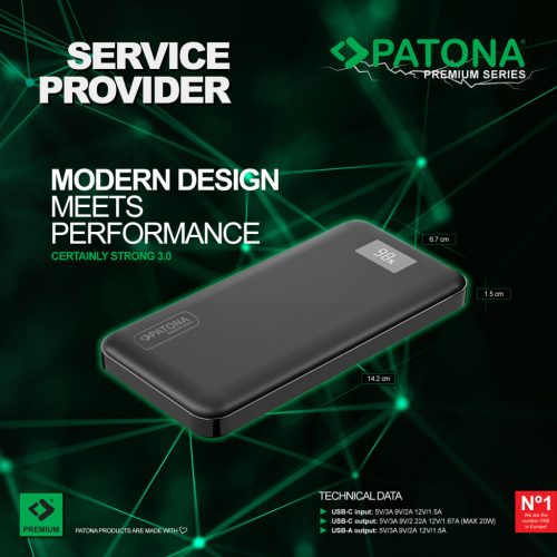PATONA PREMIUM Powerbank STARK 3.0 (10.000mAh) (PD 20W) (QI) (1x USB-C) (1x USB-A) (9998)