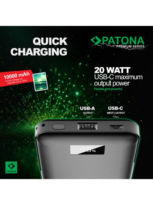 PATONA PREMIUM Powerbank STARK 3.0 (10.000mAh) (PD 20W) (QI) (1x USB-C) (1x USB-A) (9998)